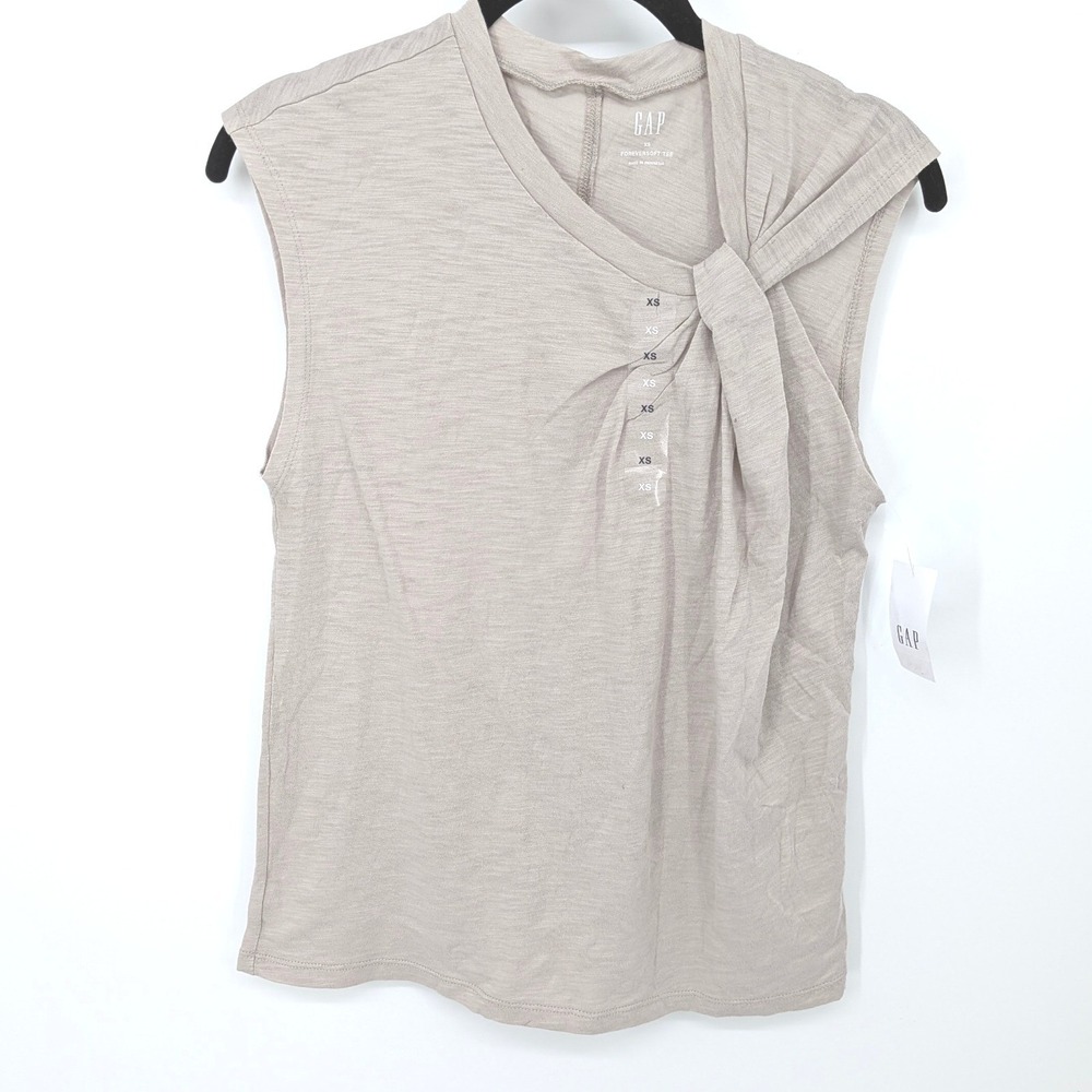Gap ForeverSoft Tee Womens XS Beige Knot Front Sleeveless Crew Neck Top Casual